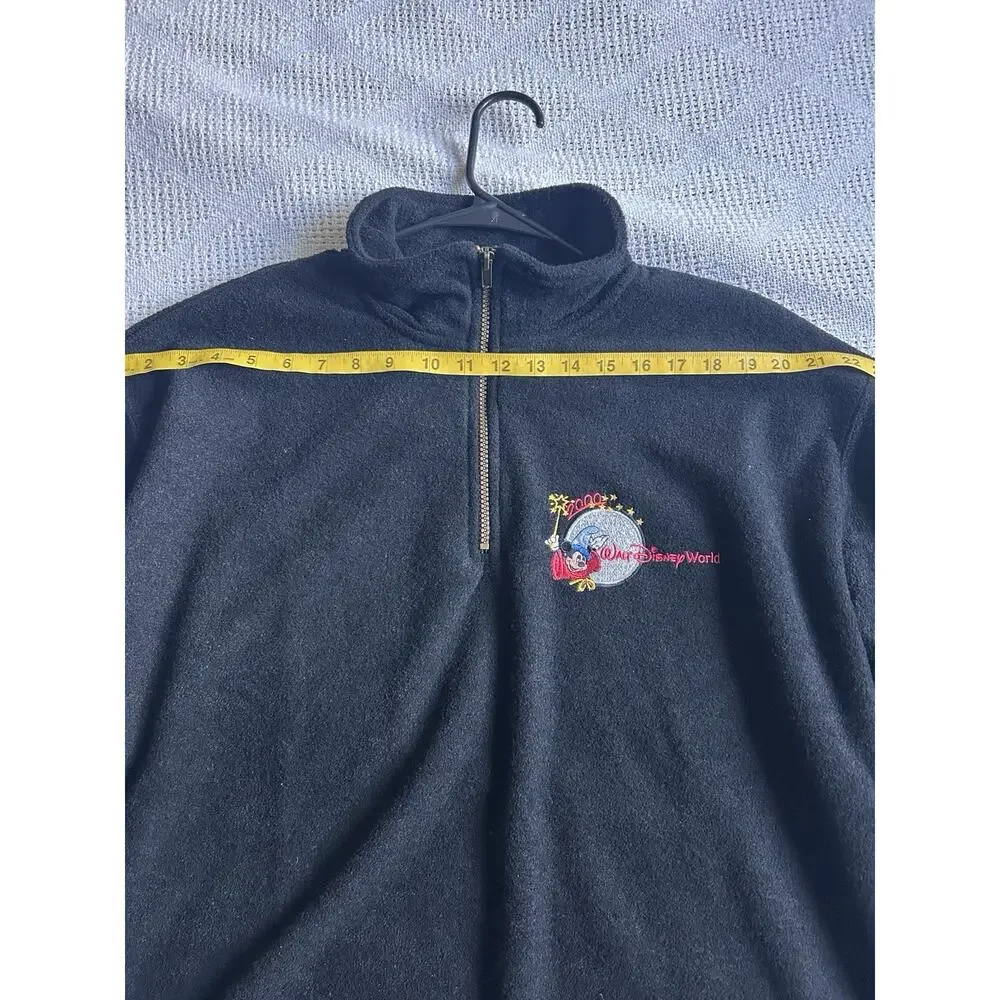 Vintage 2000s Walt Disney World Sorcerer Mickey Fleece Quarter Zip L + WDCC Pin
